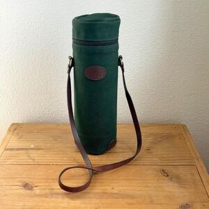 Vintage Orvis Battenkill Green Canvas Wine Bottle Carrier Leather Trim Insulated